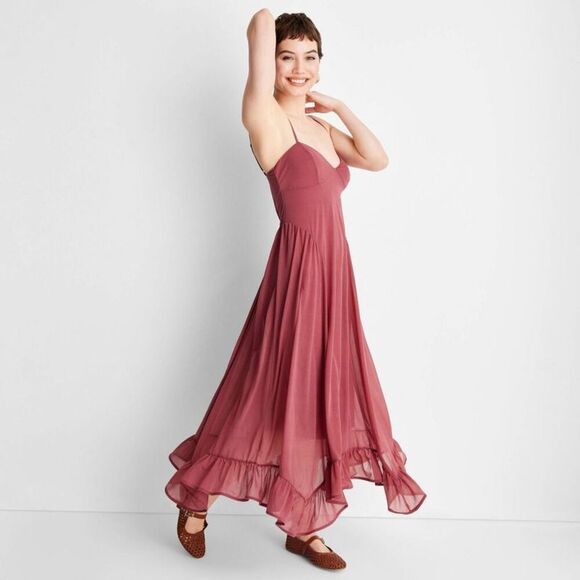 Future Collective - Women's Sleeveless Flutter Hem Maxi Dress - Future Pink - Picture 3 of 3